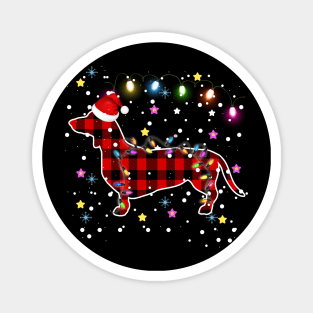 Buffalo Plaid Christmas Paw Dog with Santa hat & Lights Magnet